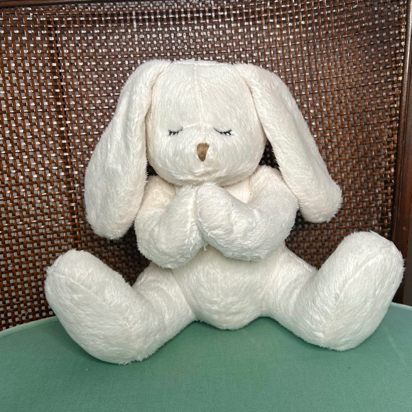 Dan Dee White Stuffed Praying Bunny with Gold Satin Ribbon - Picture 1 of 5